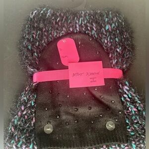 Betsey Johnson Knit Infinity Scarf and Beanie Gift Set Black Multi-Color NWT